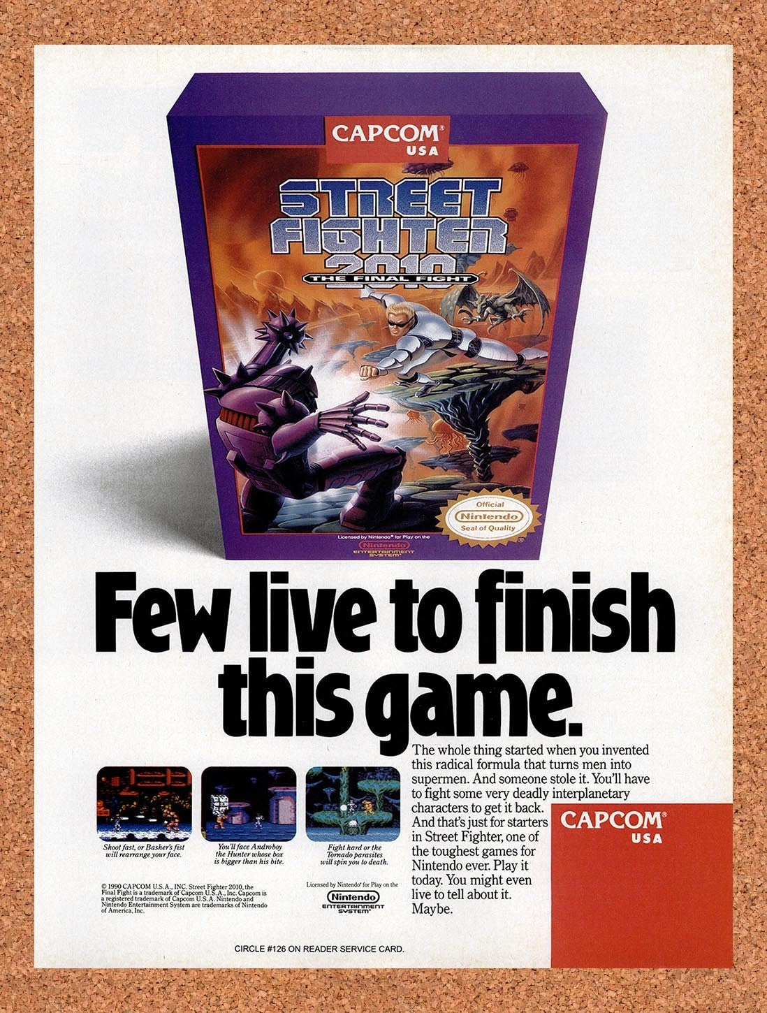 1990 Street Fighter 2010 The Final Fight NES Original Advertisement / Promo v1