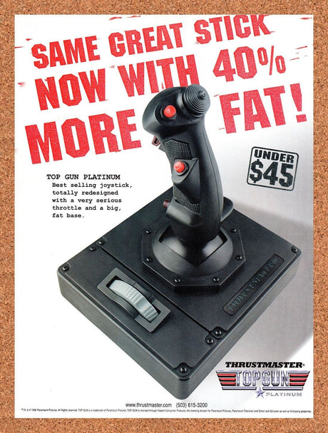 1998 Thrustmaster Top Gun Platinum Flight Stick Original Ad / Retro Wall Art v3