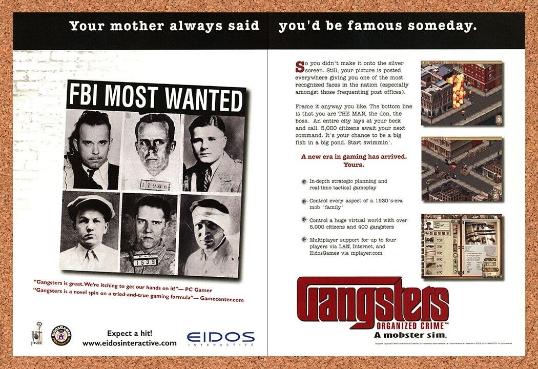 Gangsters Organized Crime PC Original 2001 Ad Authentic Video Game Promo v1