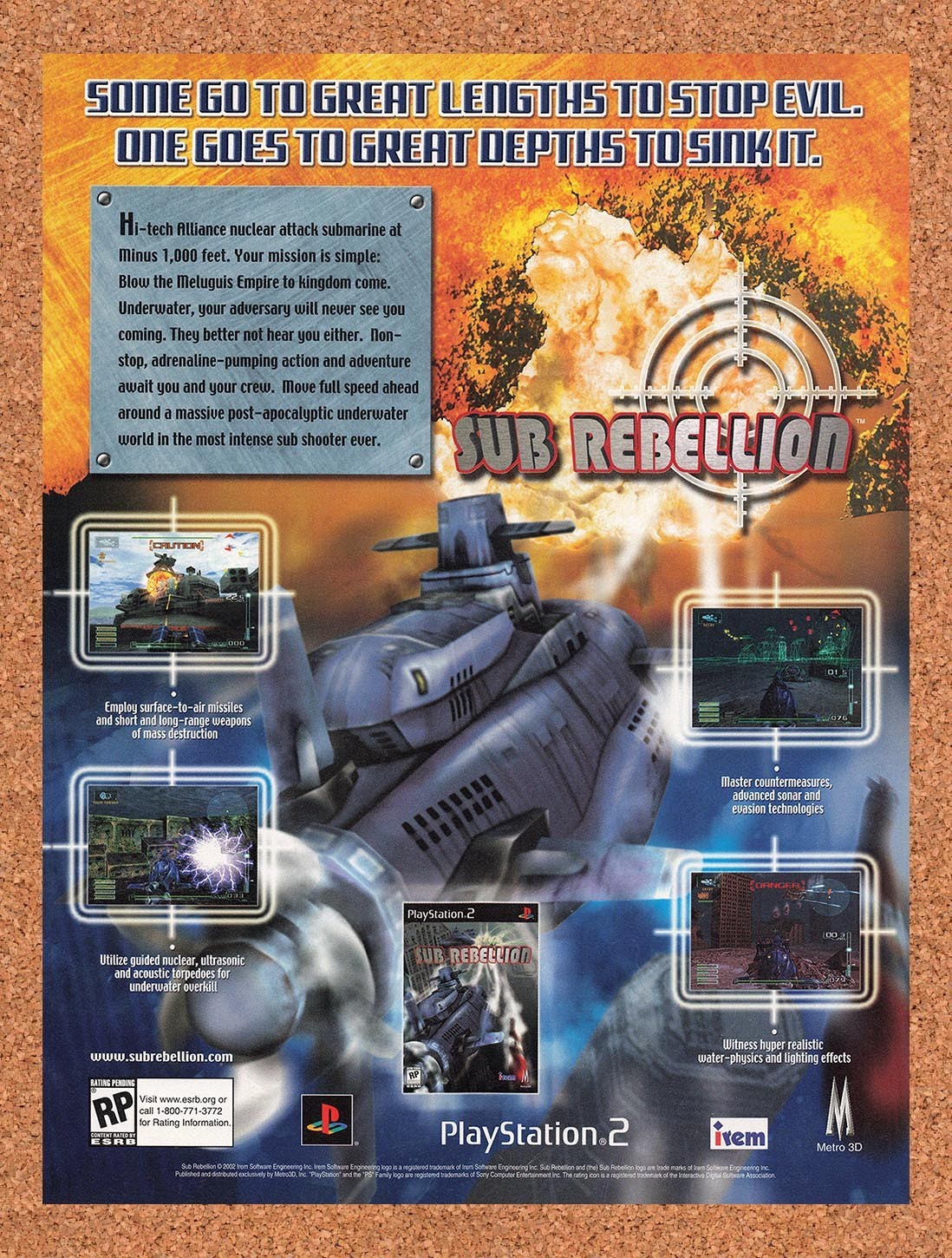 2002 Sub Rebellion PS2 Original Advertisement / Retro Promo v1