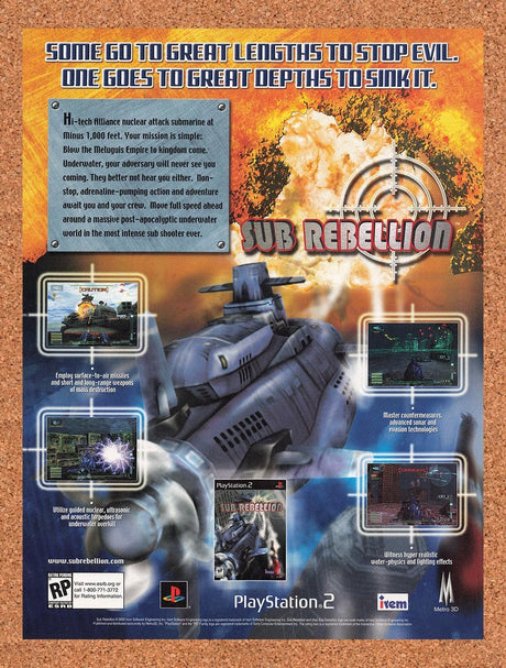 2002 Sub Rebellion PS2 Original Advertisement / Retro Promo v1