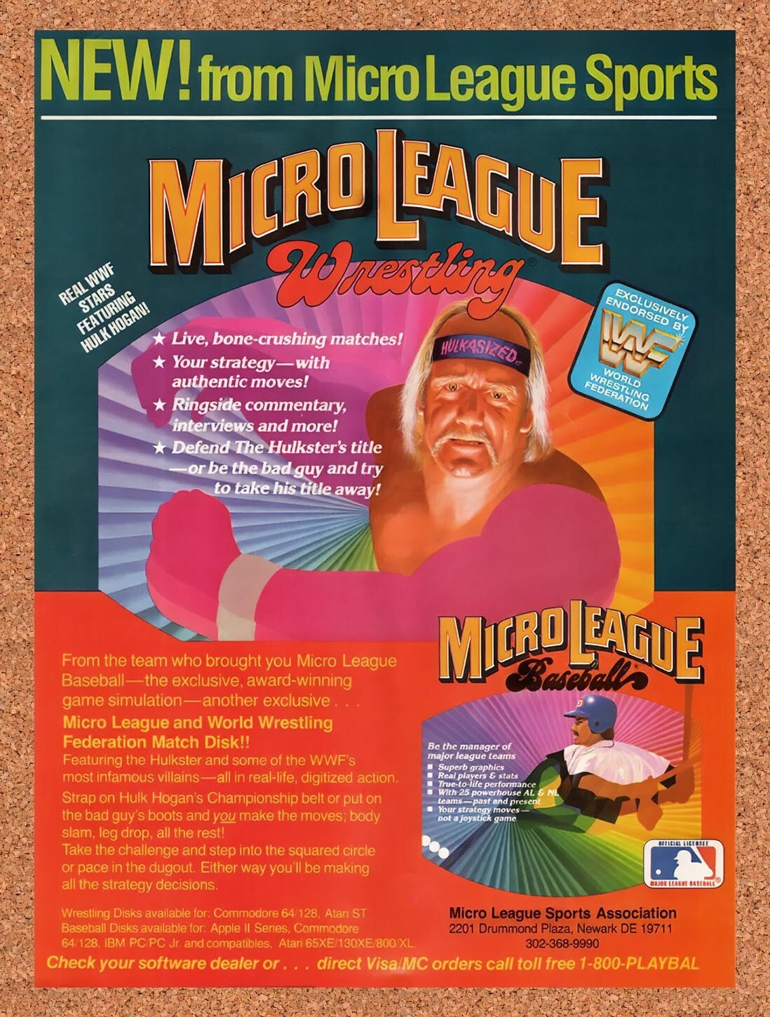 1987 MicroLeague Sports IBM Games Hulk Hogan Original Ad / Retro Wall Art v1