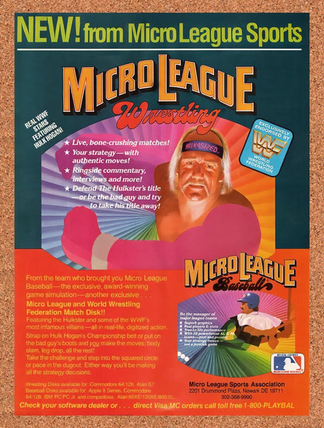 1987 MicroLeague Sports IBM Games Hulk Hogan Original Ad / Retro Wall Art v1