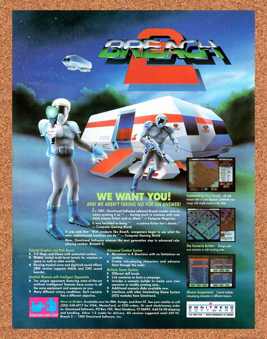 Breach 2 IBM Original 1989 Vintage Ad - Video Game Order Promo