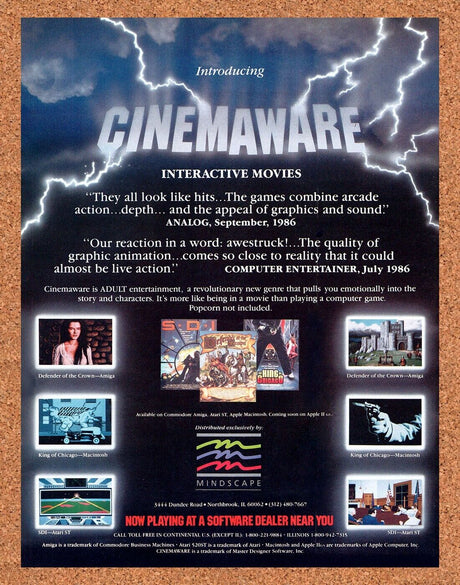 Cinemaware Interactive Video Game Movies Original 1986 Vintage Ad - Promo