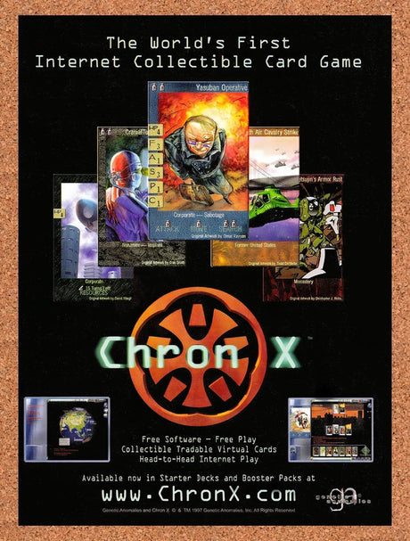 1997 Chron X Early Digital Collectible Card Game Original Ad / Promo v1