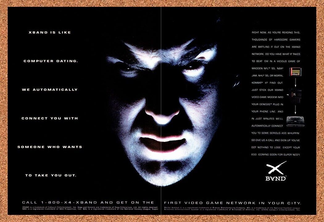 1995 XBand Genesis Original Advertisement / Retro Wall Art v2