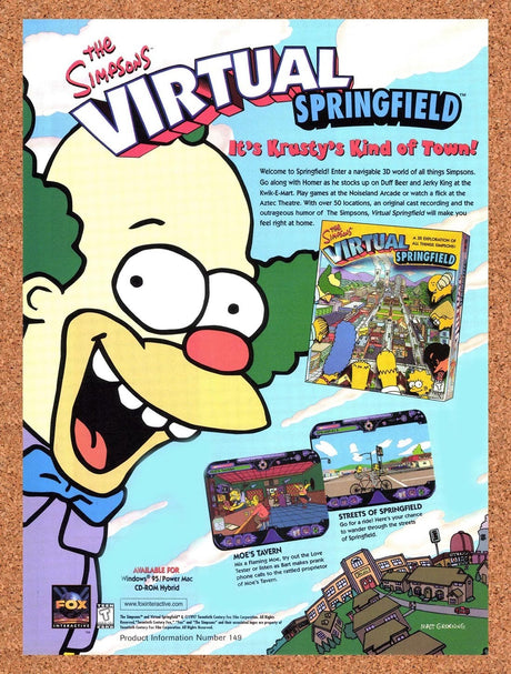 1998 Simpson's Virtual Springfield PC Original Advertisement / Retro Promo v1