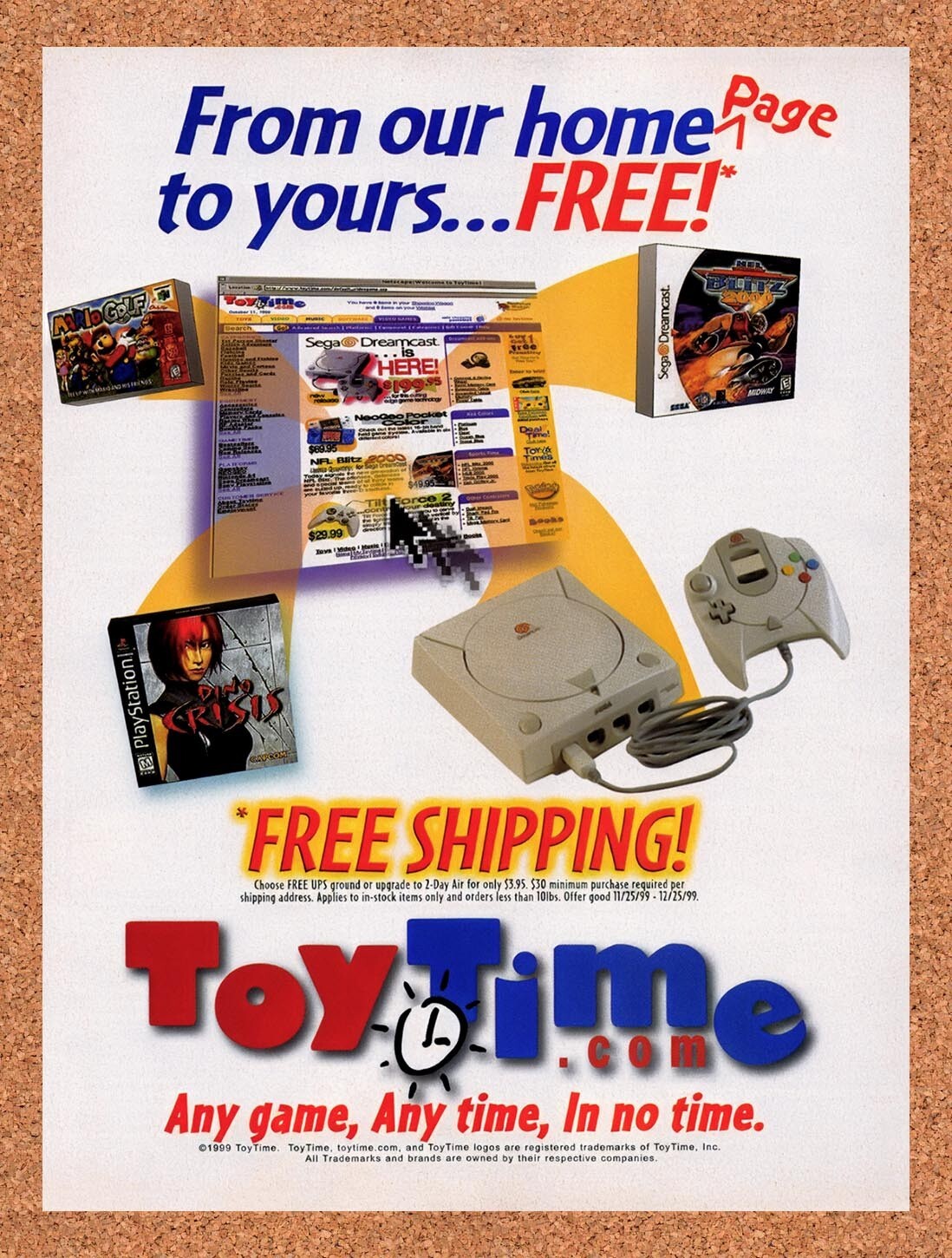 1999 Toy Time Order Video Games Online Original Ad / Retro Wall Art v1