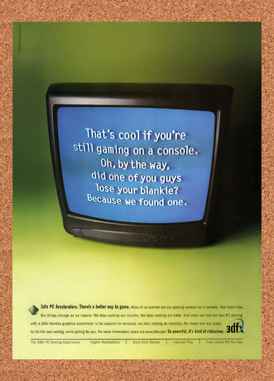 1998 3dfx PC Accelerators Original Advertisement / Retro Wall Art v1