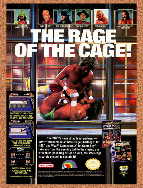 1992 WWF Wrestlemania Steel Cage Challenge NES Original Ad / Retro Promo v1