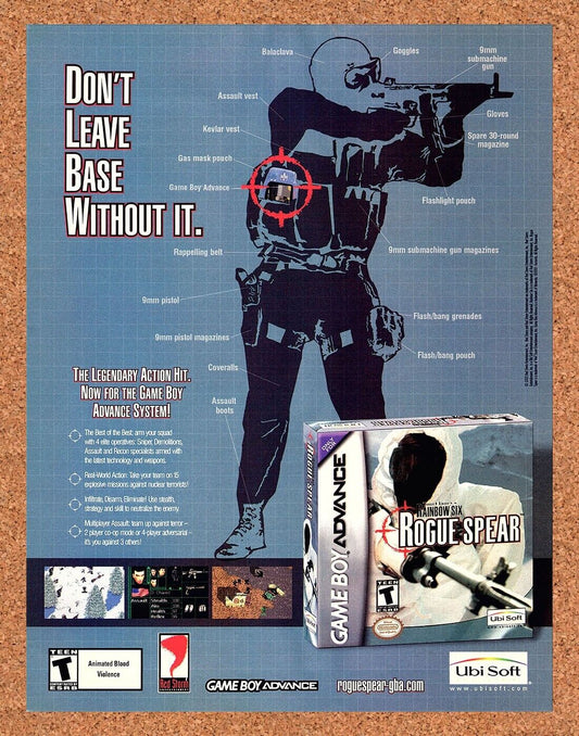 Rainbow Six Rogue Spear GBA Original 2001 Ad Authentic Video Game Art Promo