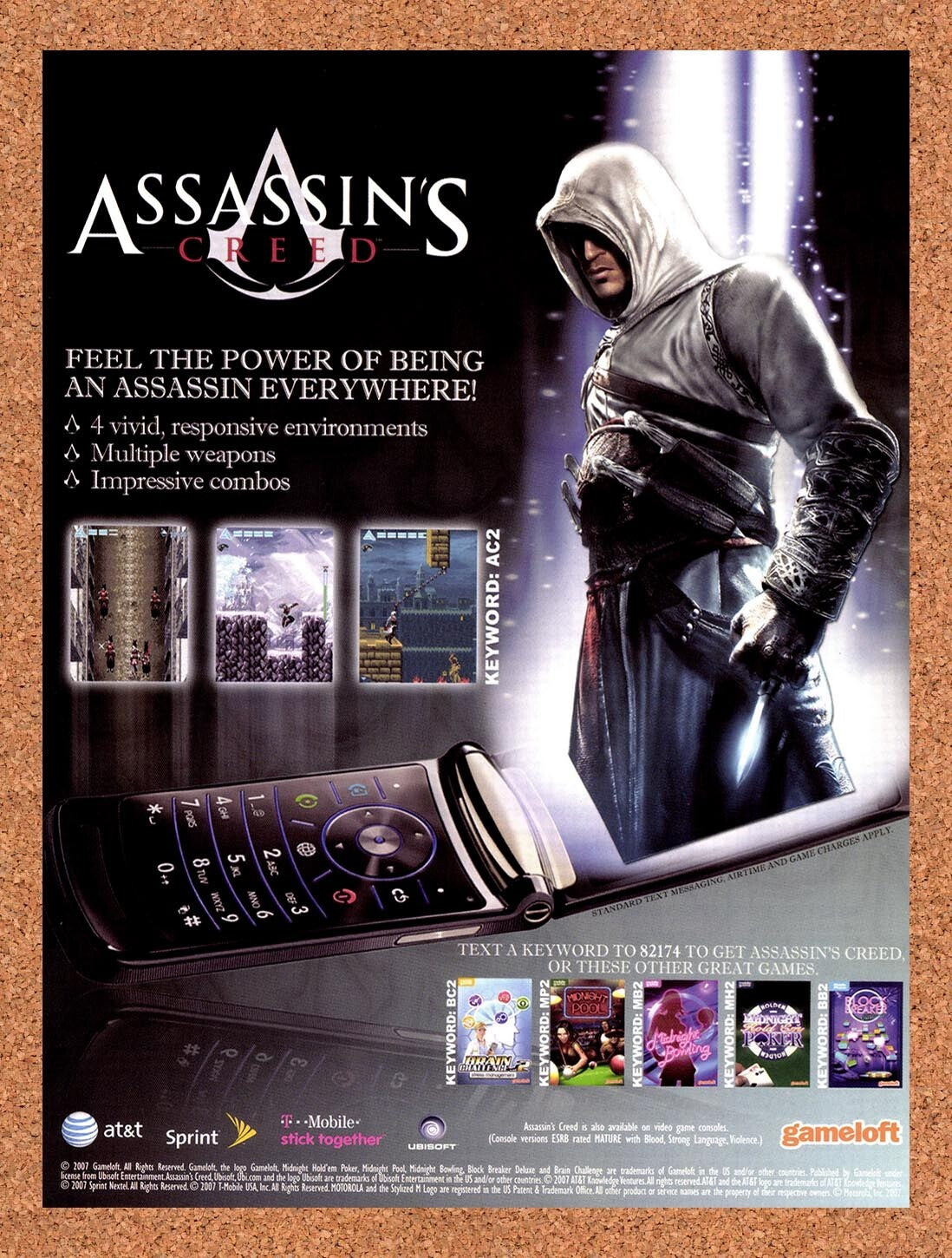 2008 Assassins Creed GameLoft Mobile Original Ad / Retro Wall Art v3