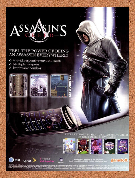 2008 Assassins Creed GameLoft Mobile Original Ad / Retro Wall Art v3