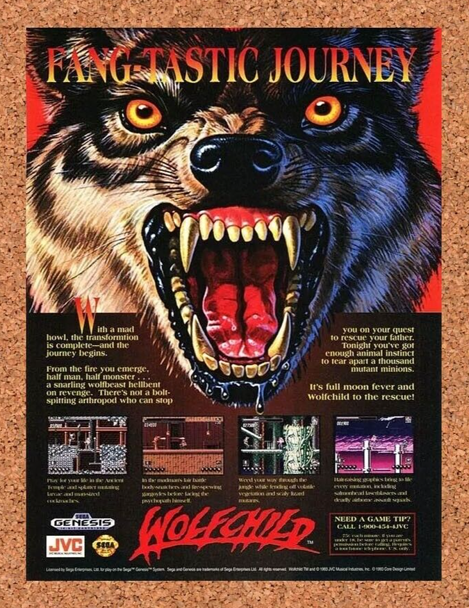 Wolfchild Genesis Game Original 1994 Ad Authentic Sega Video Game Promo