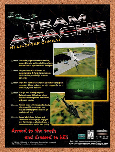 1998 Team Apache Helicopter Combat PC Original Advertisement / Retro Promo v1