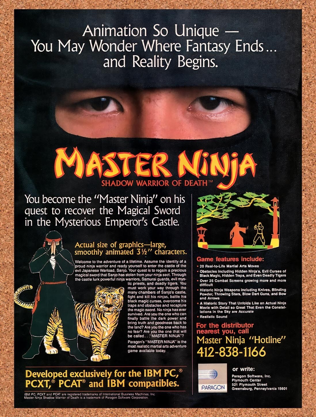 1986 Master Ninja Shadow Warrior Of Death IBM Original Ad / Retro Wall Art v1