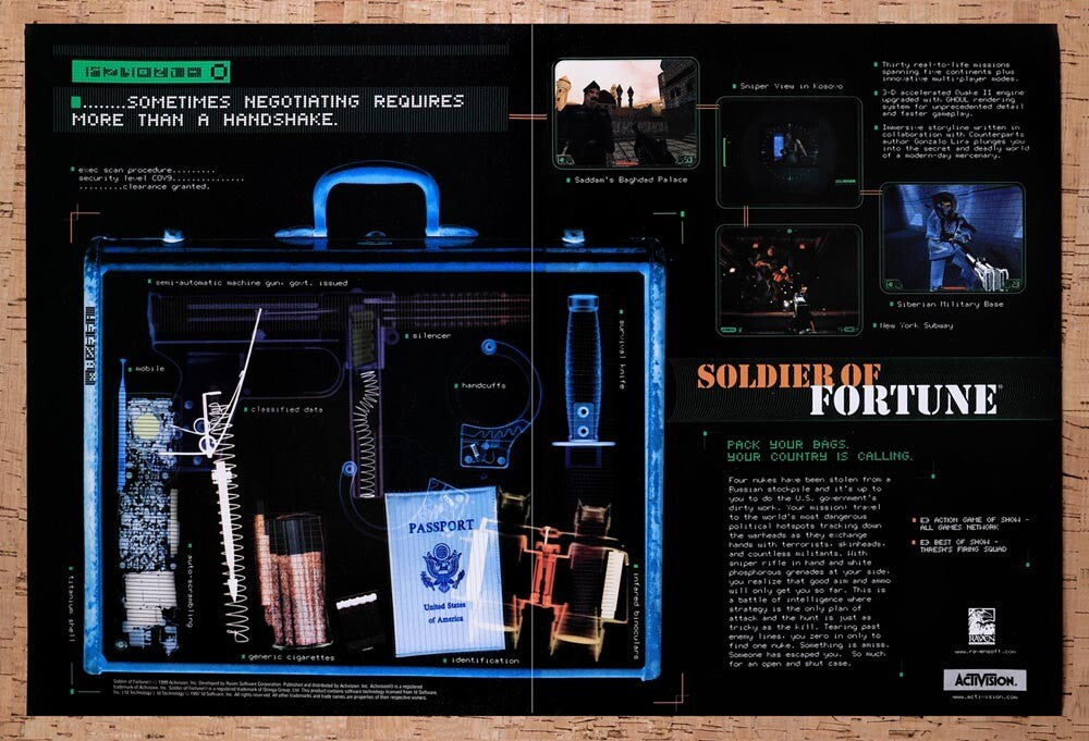 1999 Soldier Of Fortune PC Original Advertisement / Retro Wall Art v2