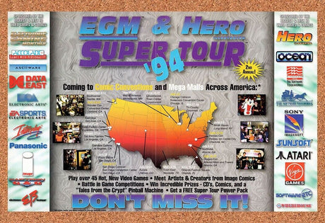 1995 EGM & Hero Super Tour 94 Original Advertisement / Retro Wall Art v1