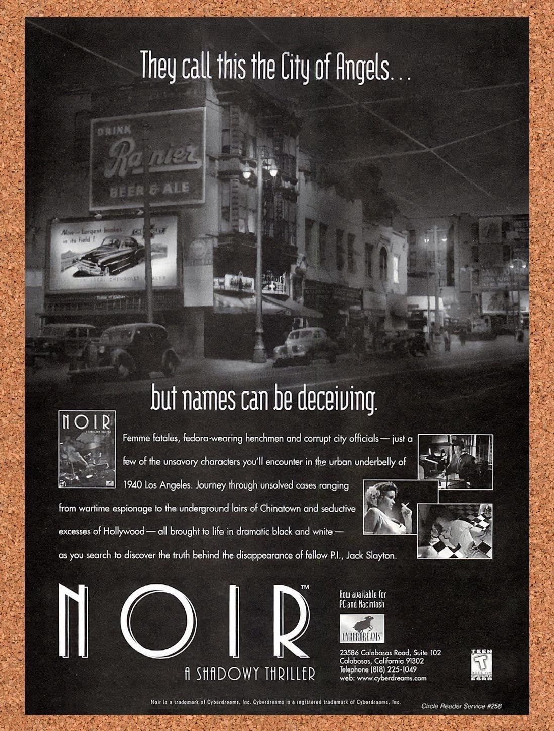 1996 Noir A Shadowy Thriller PC Original Advertisement / Retro Promo v1