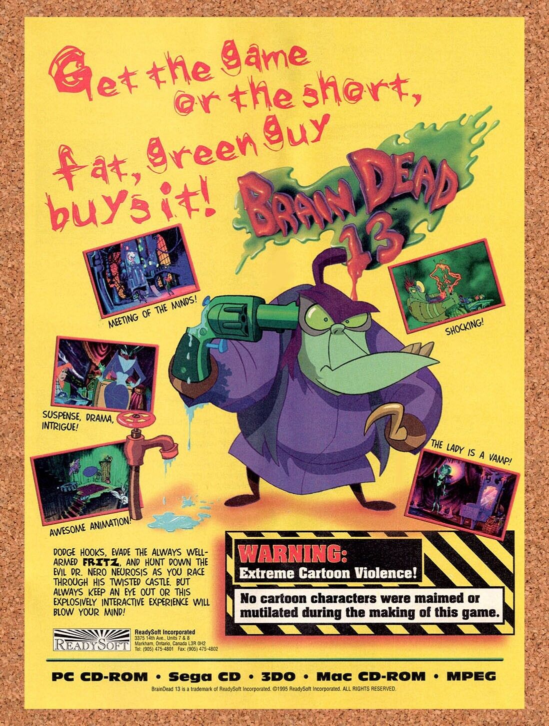 1995 Brain Dead 13 PC Original Advertisement / Retro Wall Art v1