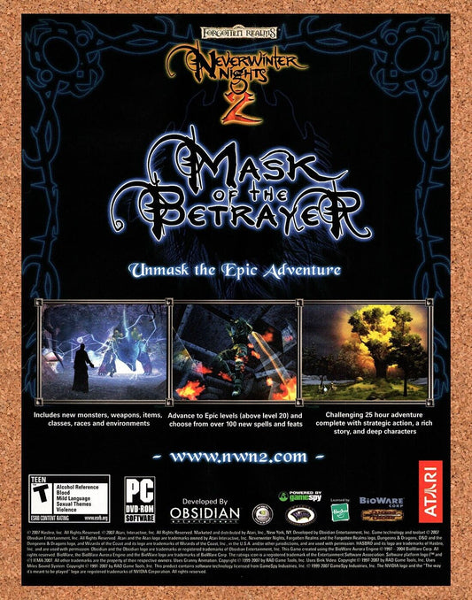 Neverwinter Nights 2 Mask Of The Betrayer PC Original 2006 Ad - Video Game Promo