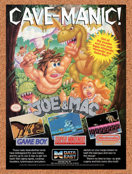 1992 Joe & Mac Nintendo Original Advertisement / Retro Video Game Promo v2