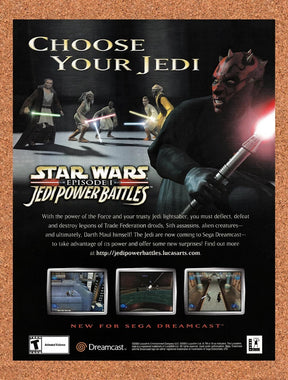 2000 Star Wars Episode I Jedi Power Battles Dreamcast Original Ad / Promo v2