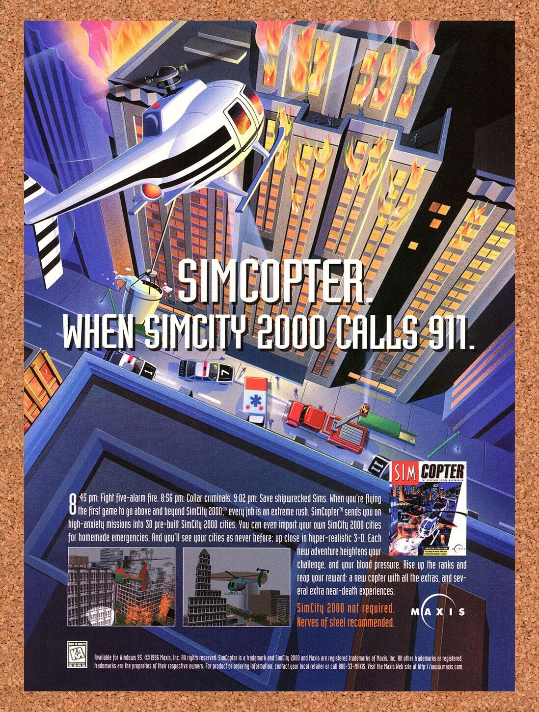 SimCopter PC Original 1998 Ad Authentic Sim City 2000 Windows Video Game Promo