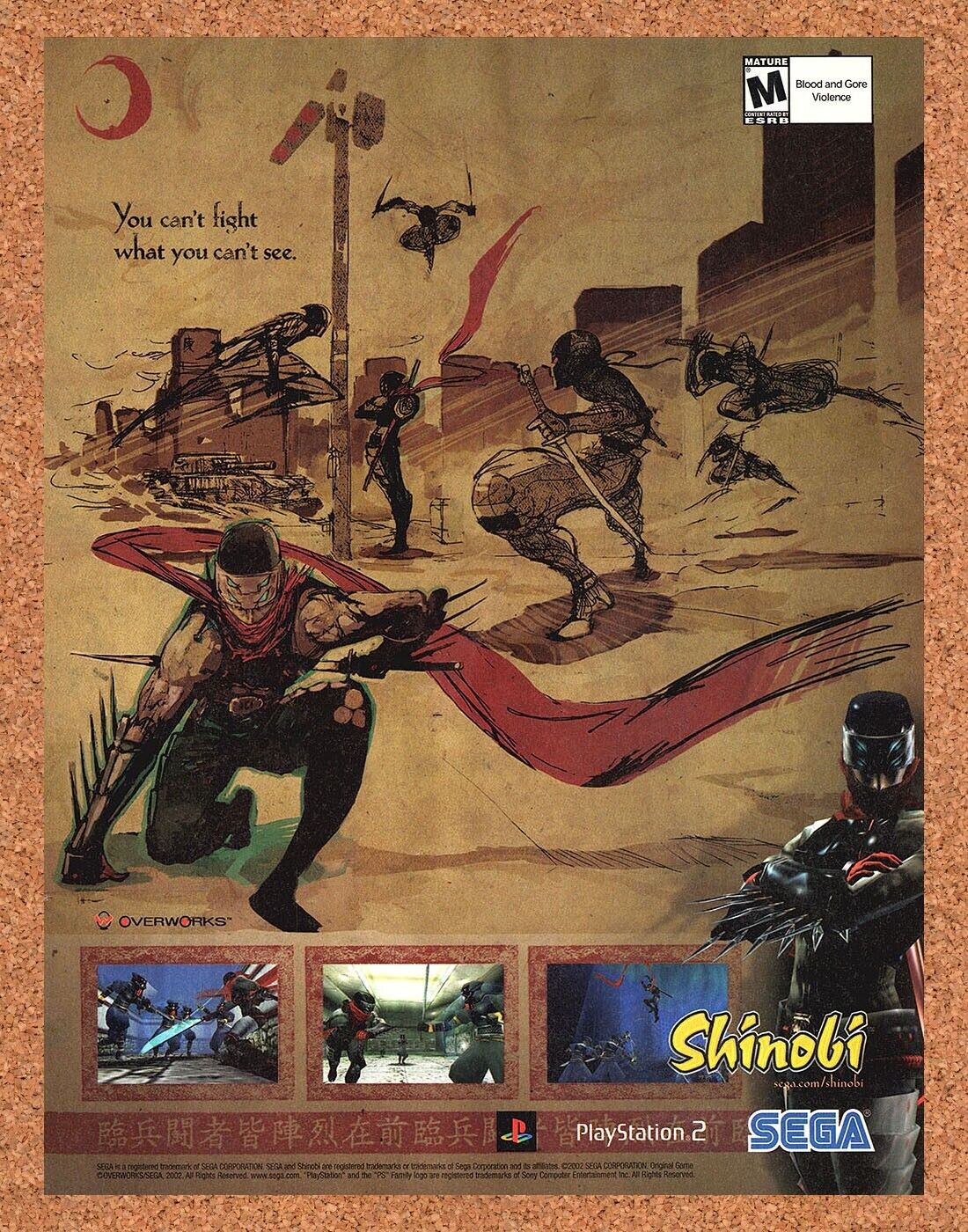 Shinobi PS2 Original 2002 Print Ad Authentic Sega Video Game Promo Wall Art 1