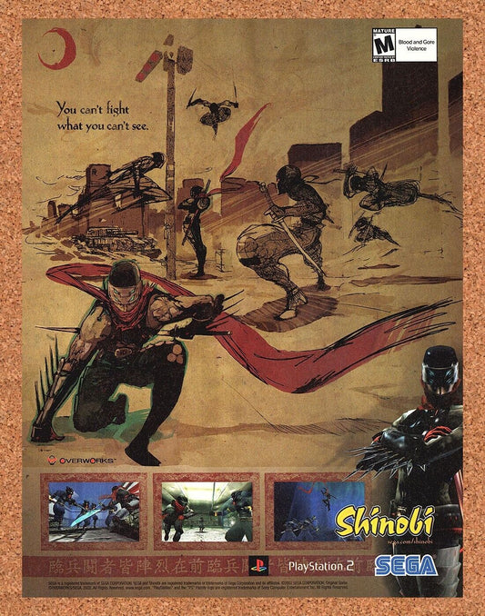 Shinobi PS2 Original 2002 Print Ad Authentic Sega Video Game Promo Wall Art 1