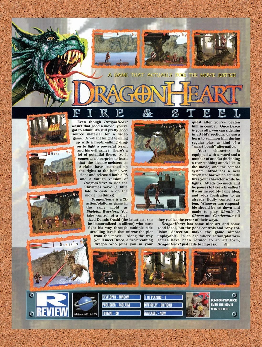 1997 Dragon Heart Fire & Steel Saturn Original Advertisement / Retro Promo vr1