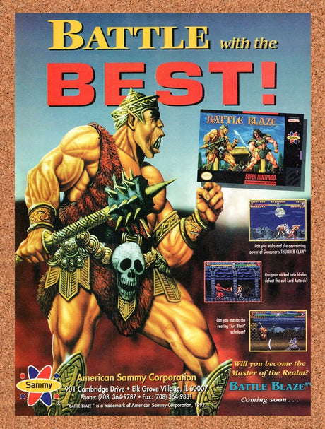 1993 Battle Blaze SNES Original Advertisement / Retro Wall Art v1