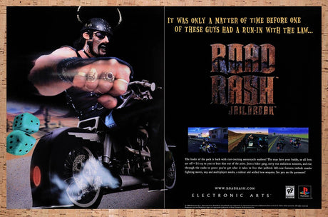 1999 Road Rash Jailbreak PS1 Original Advertisement / Retro Wall Art v1