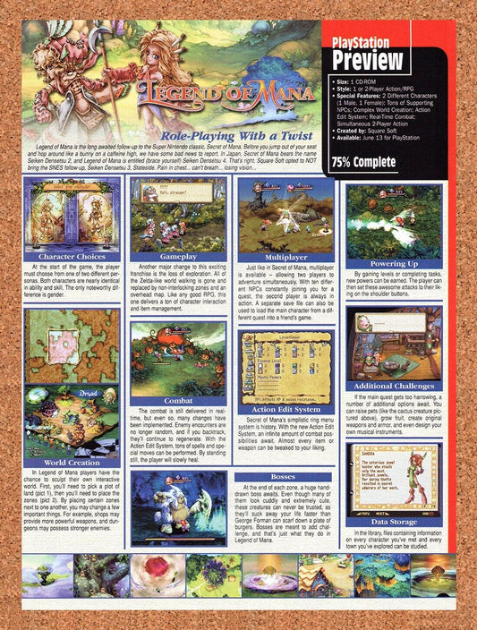 Legend Of Mana PS1 Original 1999 Vintage Ad - Video Game Preview Promo