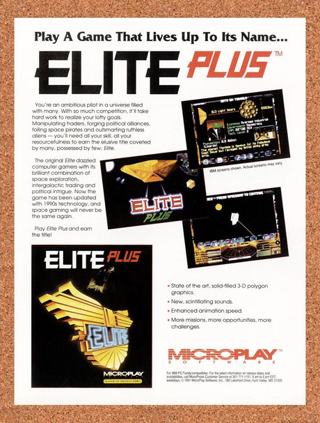 1991 Elite Plus PC Original Advertisement / Retro Promo v1