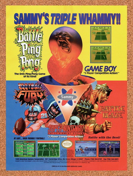 1993 American Sammy Corporation SNES Games Original Ad / Retro Wall Art v3