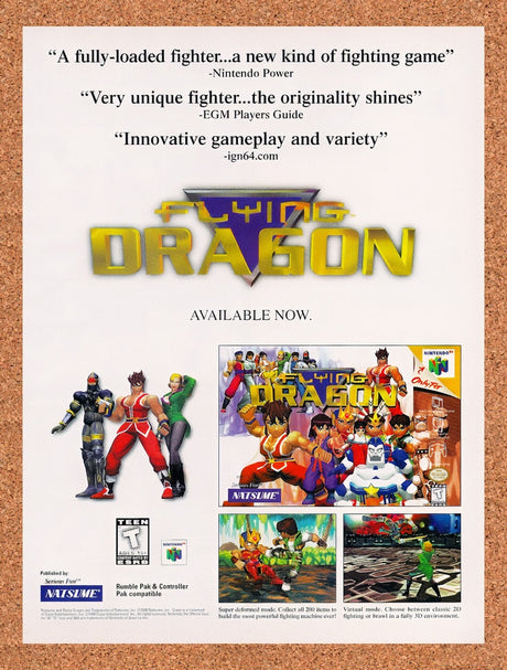 1998 Flying Dragon N64 Original Advertisement / Retro Wall Art v1