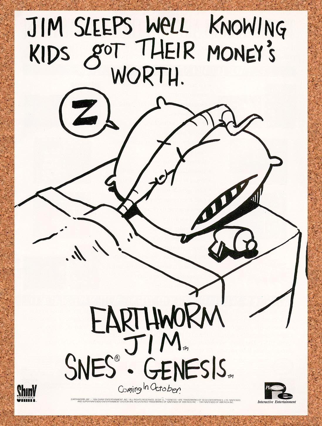 1994 Earthworm Jim Genesis Original Advertisement / Retro Promo v10