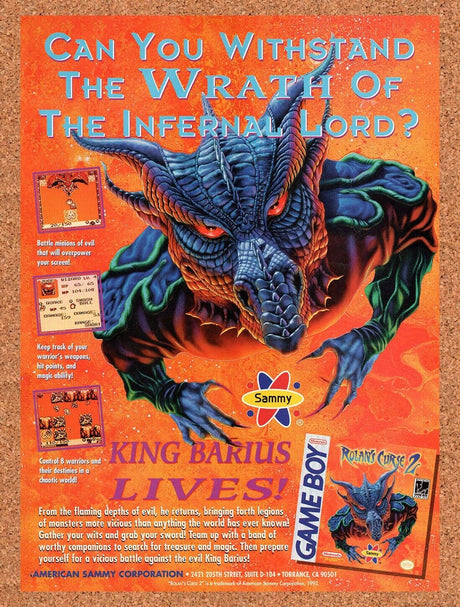 1992 Rolans Curse 2 Game Boy Original Advertisement / Retro Wall Art v1