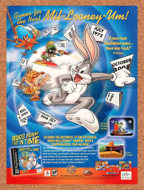 1999 Bugs Bunny Lost In Time PS1 Original Advertisement / Retro Promo v1