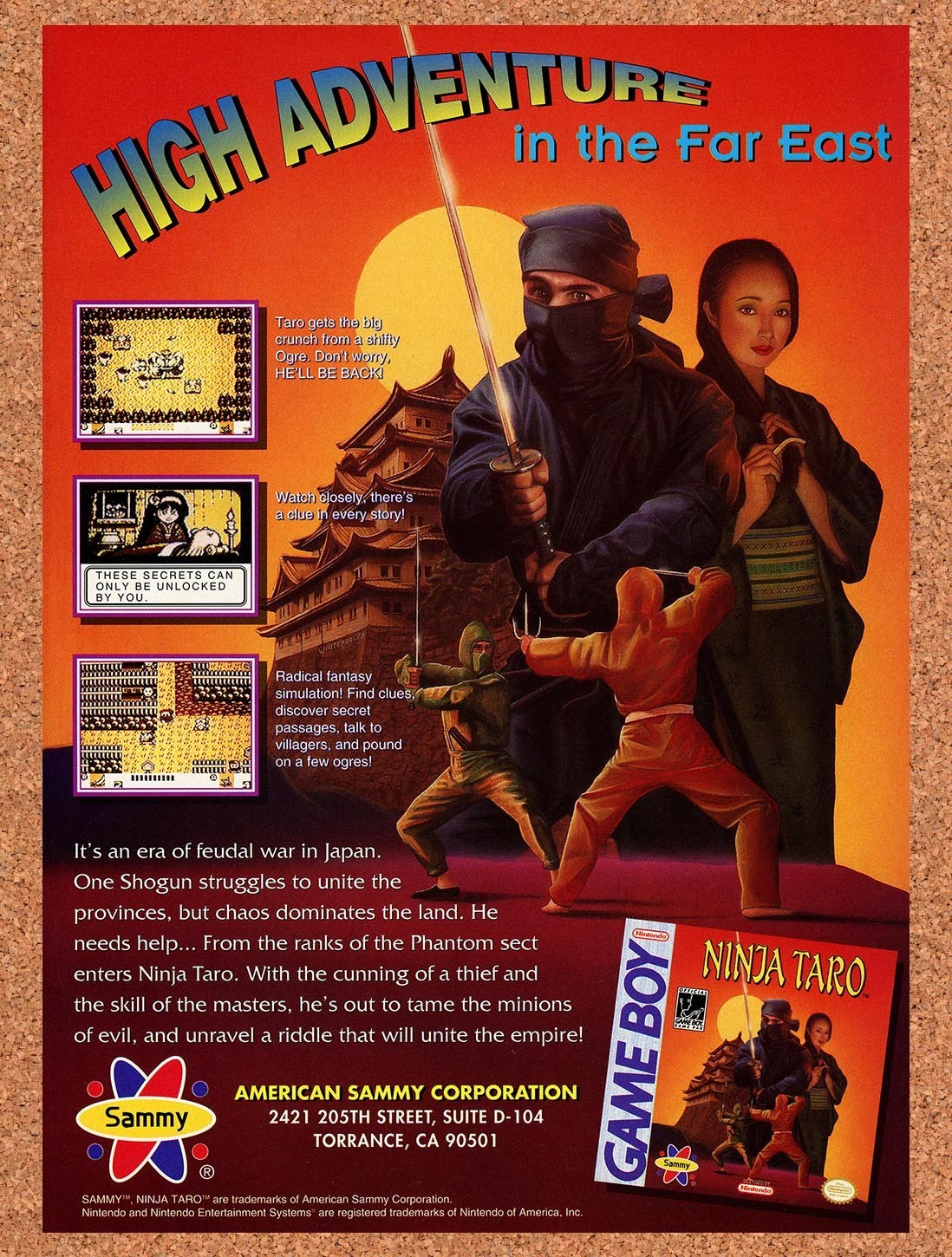 1992 Ninja Taro Game Boy Original Advertisement / Retro Promo v1