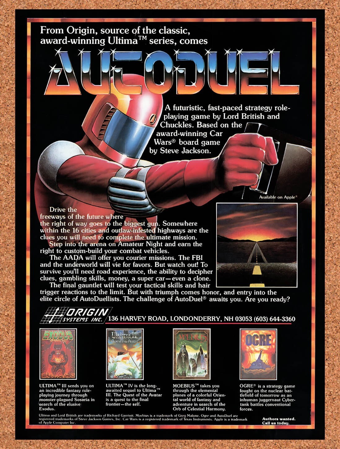1987 AutoDuel Atari ST Original Advertisement / Retro Wall Art v1