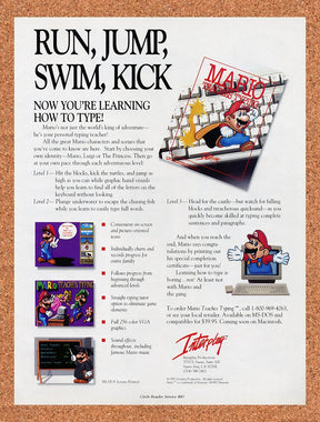 1992 Mario Teaches Typing MS-DOS Original Advertisement / Retro Promo v1