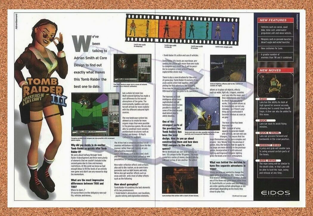 Tomb Raider III PC Original 1999 Ad Authentic Lara Croft Video Game Promo