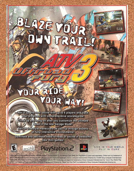 Original 2004 ATV Offroad Fury 3 PS2 Vintage Ad - Video Game Promo Wall Art 1