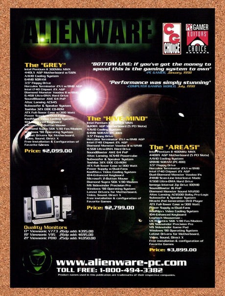 1998 Alienware PC Gaming Systems Original Advertisement / Retro Promo v1