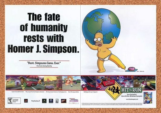 Simpsons Hit And Run PS2 Original 2003 Ad Authentic Video Game Promo