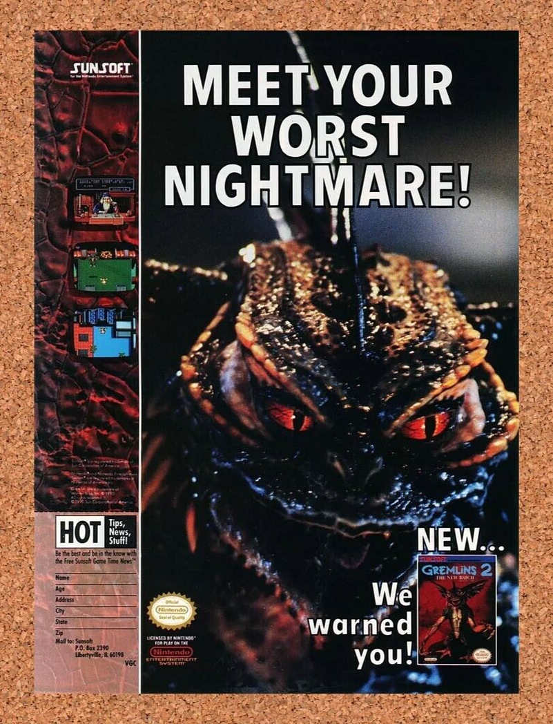 Gremlins 2 NES Original 1992 Ad Authentic Nintendo Movie Video Game Promo