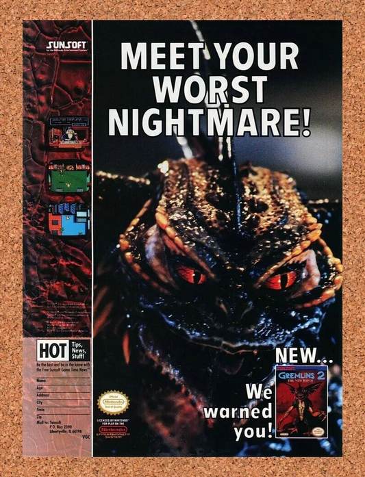 Gremlins 2 NES Original 1991 Ad Authentic Nintendo Movie Video Game Promo